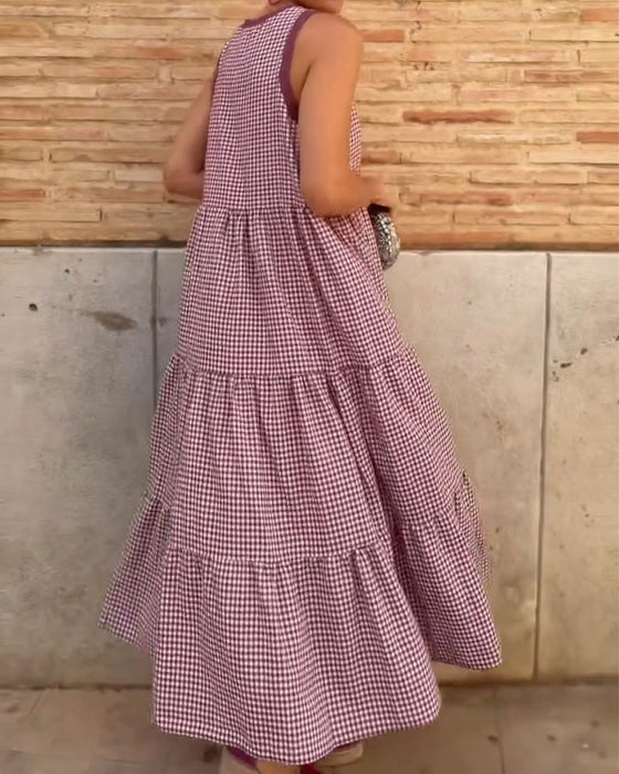 kleid rundhals plaid ohne ärmel