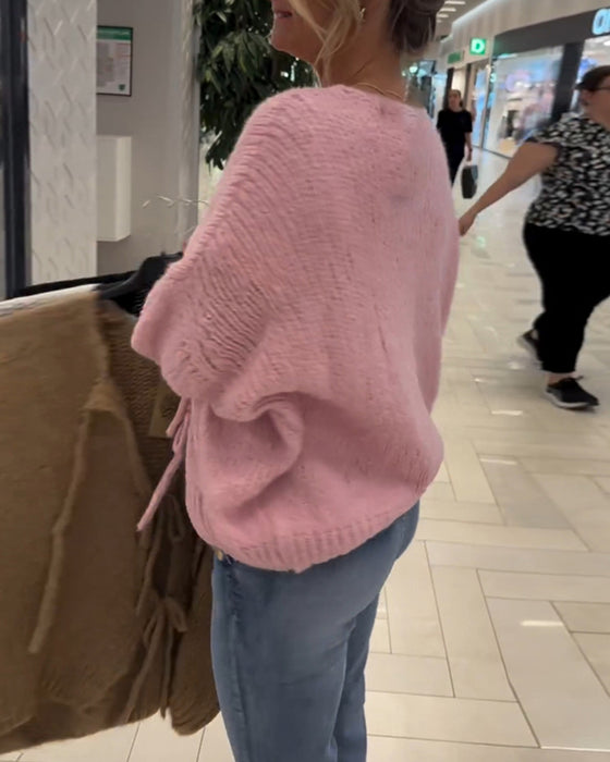 Lässiger, einfarbiger cardigan mit schnürung und langen ärmeln