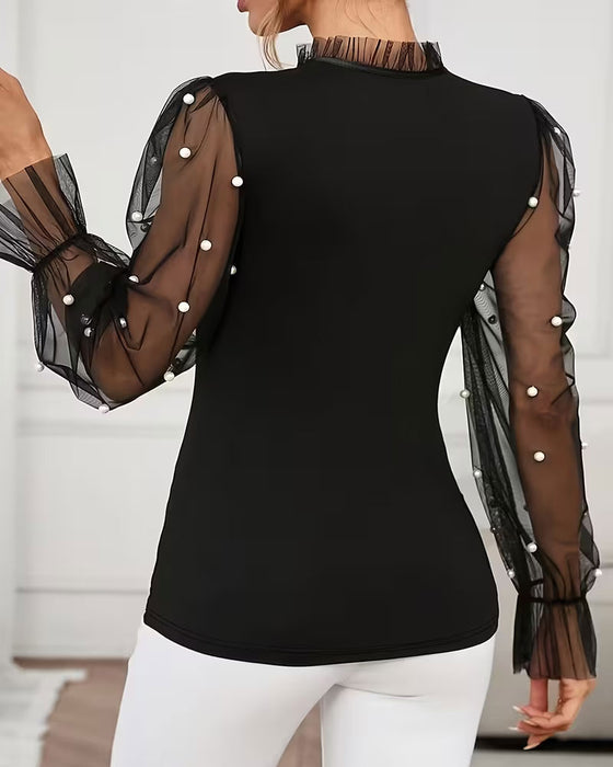 Bluse Einfarbig Puffärmel Trendy