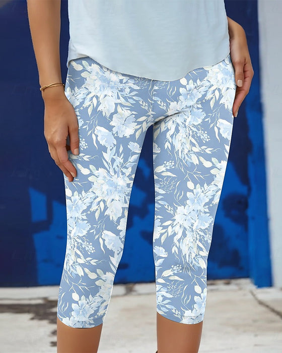 Hose Stretch Casual Bedruckt Cropped