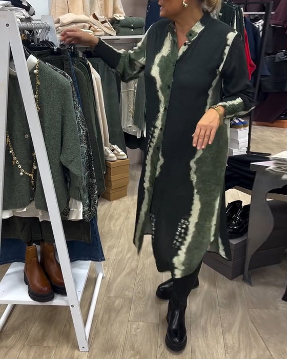 Bedrucktes Button-Down-Hemdkleid mit Stehkragen