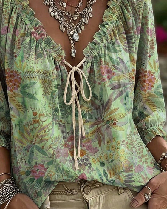 Bluse Mit V-Ausschnitt Und Schnürung