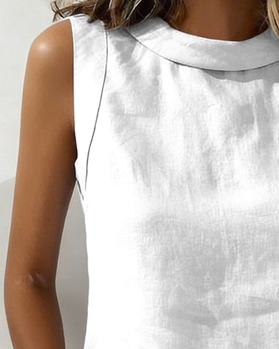 Bluse kragenlos ärmellos elegant