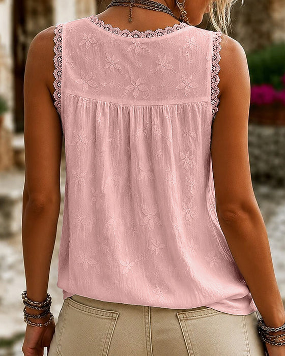 Tanktop V-Ausschnitt Einfarbig Spitze