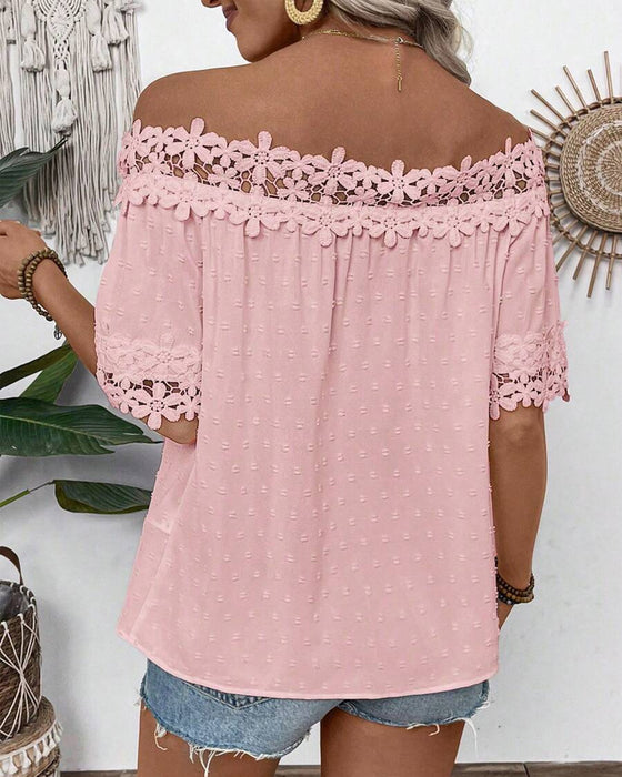Bluse Ein-Schulter Spitze 3D-Blume