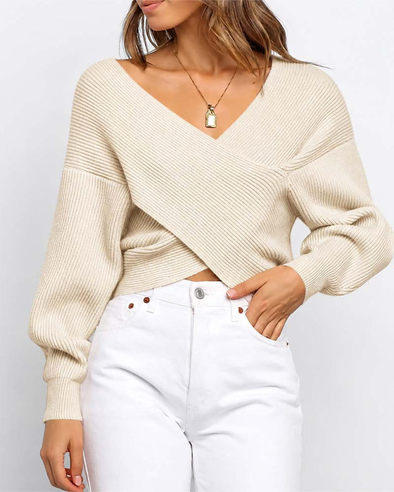 Pullover Kreuz Off-Shoulder Kurz