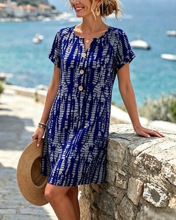 Kleid Kontrastfarbe Kurzarm A-Saum