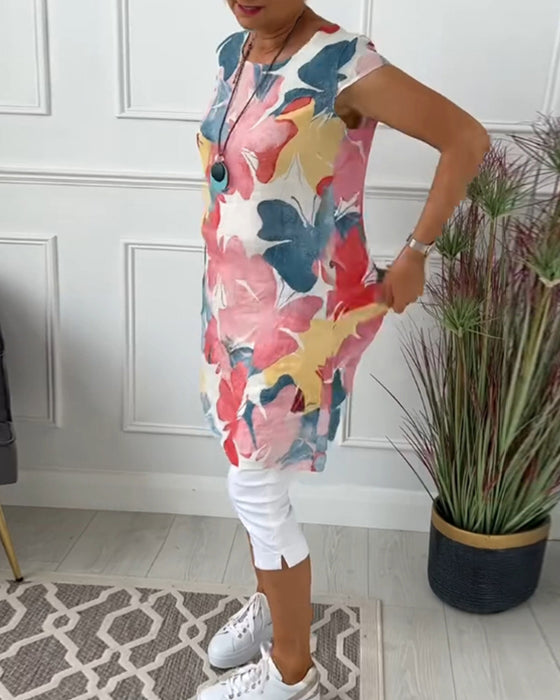 Lässiges Longtop mit farbenfrohem Blumenprint