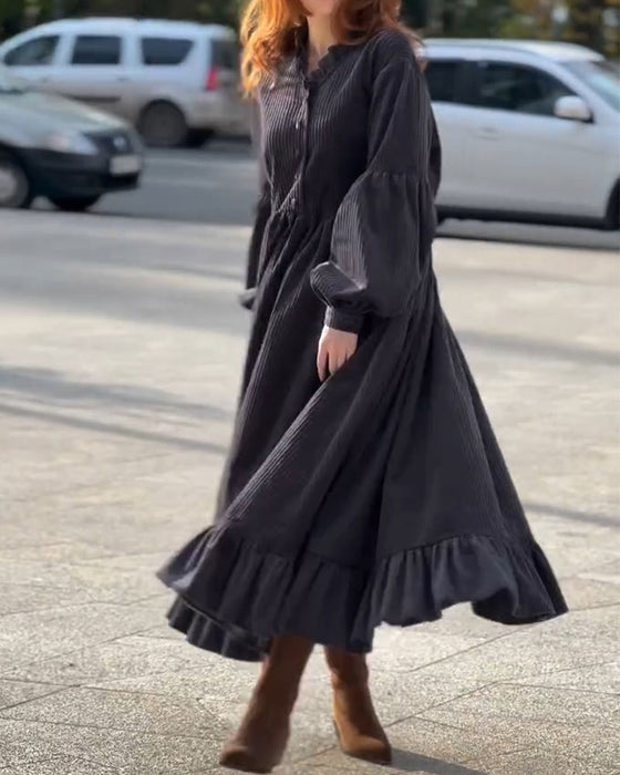 Kleid V-Ausschnitt Rüsche Plissiert Maxi