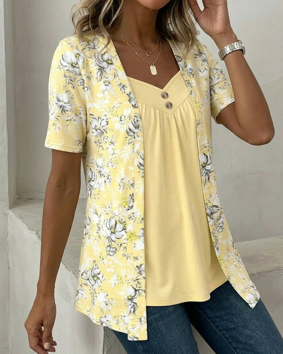 T-Shirt Blumenprint Falsch Zweiteilig