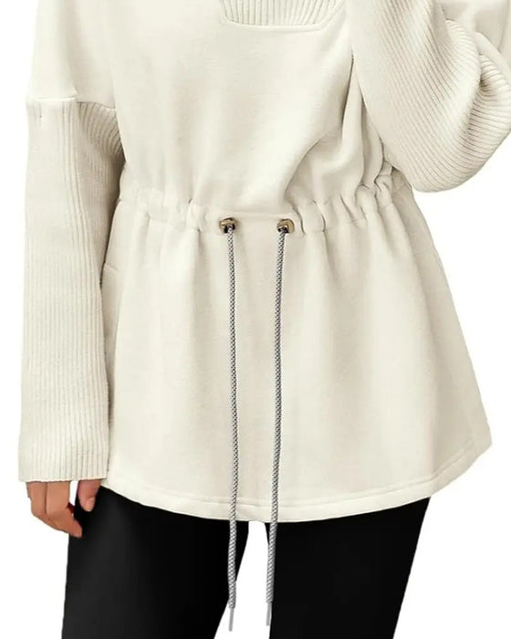 Sweatshirt Hoher Kragen Langarm Taille Kordelzug