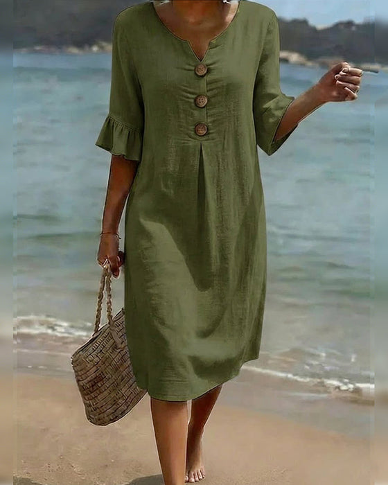 Kleid Knopf Rüsche Ärmel 100% Baumwolle