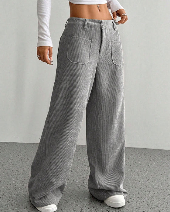 Hose Vorne Hinten Tasche Einfarbig Gerades Bein Lang