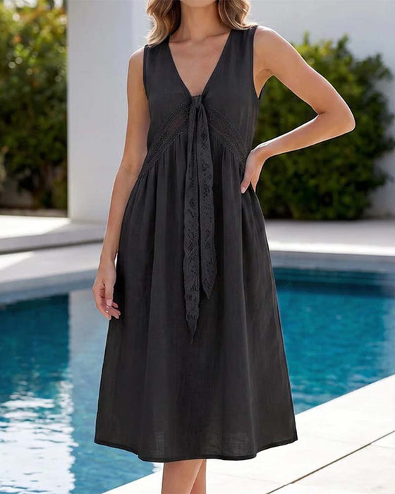 Kleid Uni Spitze Ärmellos