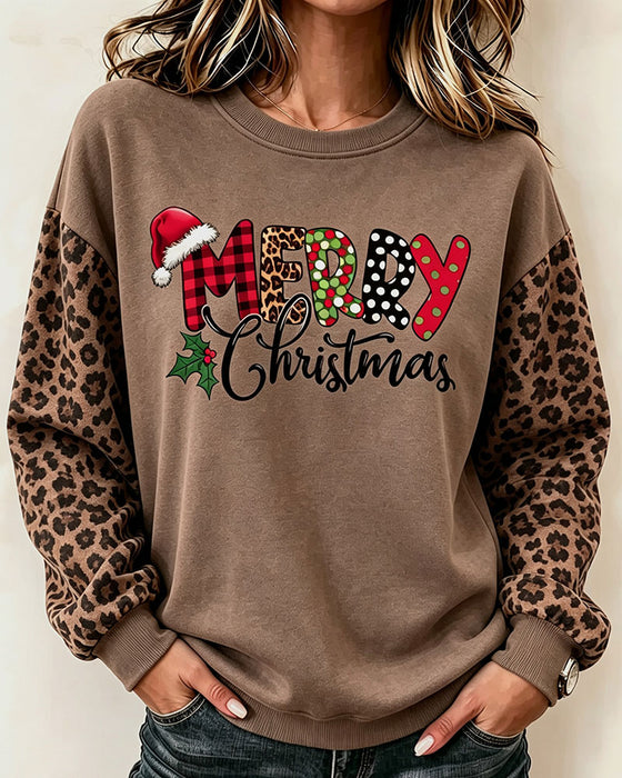 Sweatshirt Rundhals Leopardendruck
