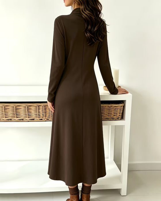Kleid Cowl Ausschnitt Knopf Überkreuzung Unregelmäßig