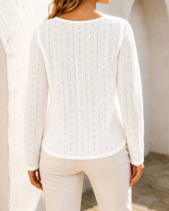 Bluse Rundhals Ausschnitt Langarm Uni Farbe