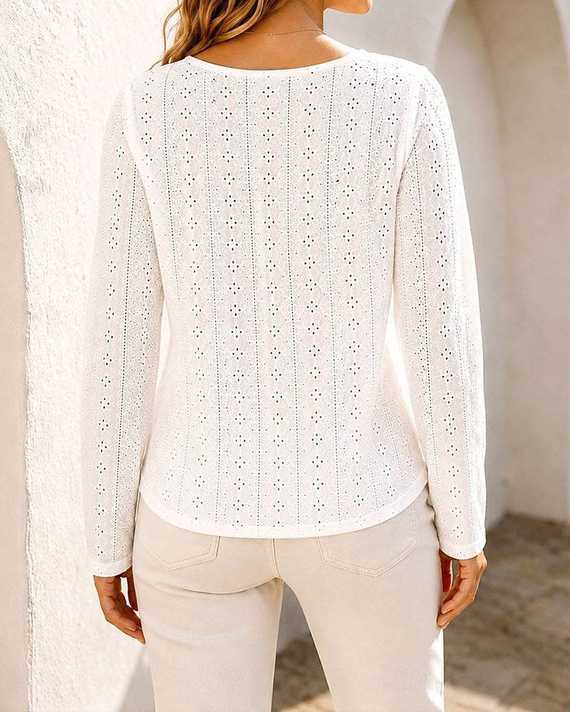 Bluse Rundhals Ausschnitt Langarm Uni Farbe