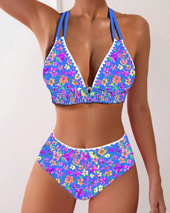 Bikini V-Ausschnitt Blumenmuster Sexy