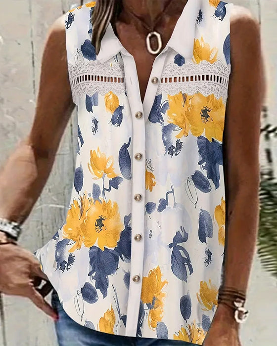 Tanktop ärmellos Kragen bedruckt ausgeschnitten
