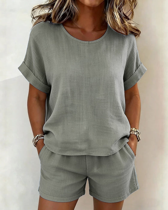 Set Uni Rundhals Kurzer Ärmel Shorts