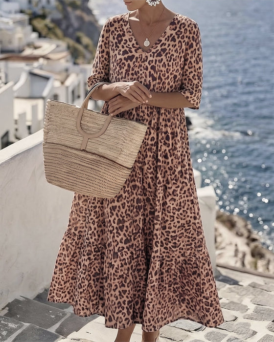 Kleid Leopard V-Ausschnitt Locker