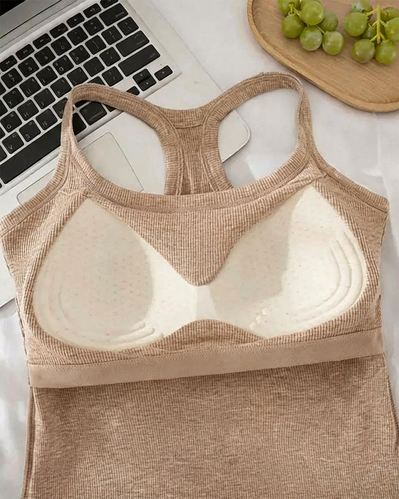Tanktop Eingebauter Bh Gerippt Einfarbig