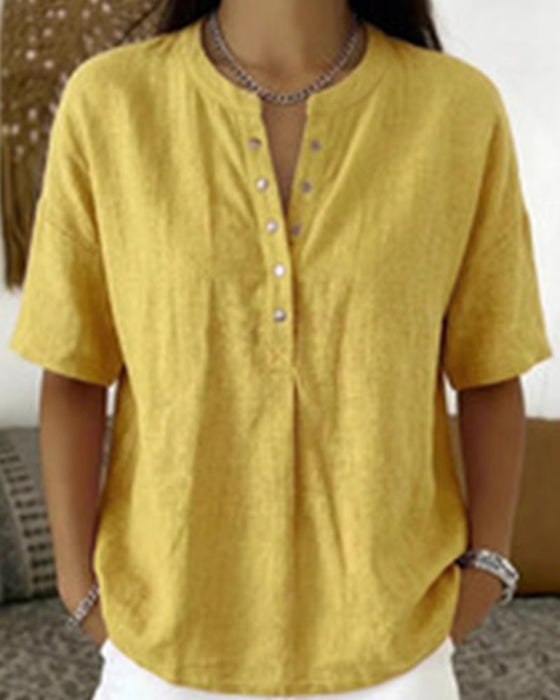 Bluse Solid Farbe Lässig Kurz Ärmel