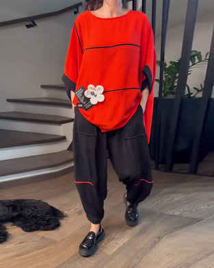 Set Mit Weiten Bloomers Casual Color-Blockin