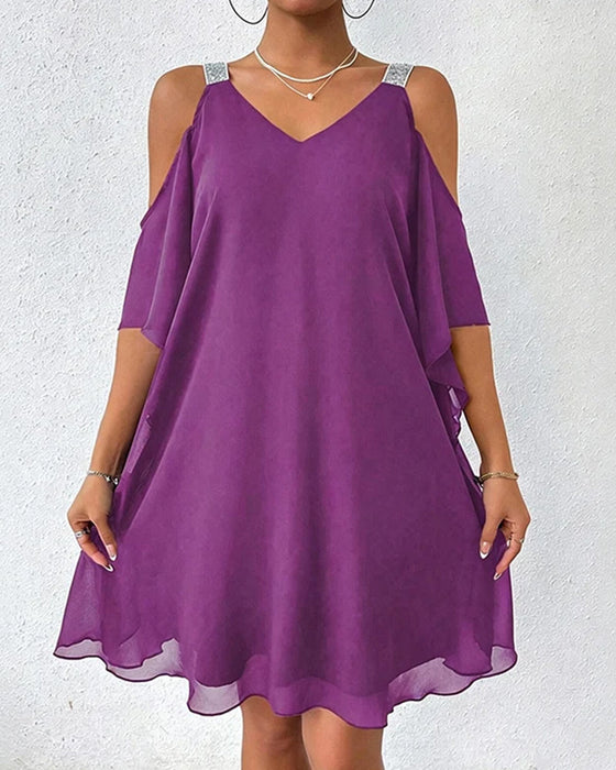 Kleid Paillette Schulterfrei Unifarben