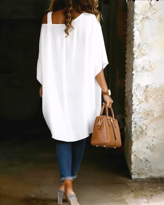 Bluse Asymmetrisch Cold Shoulder Einfarbig Lässig