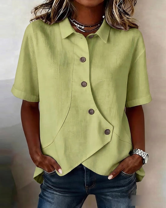 Hemd Asymmetrische Baumwollleinen Knopfleiste Button-Down