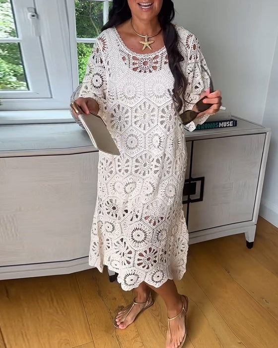 Kleid Aus Baumwolle Mit Lochmuster Und Halblangen Ärmeln