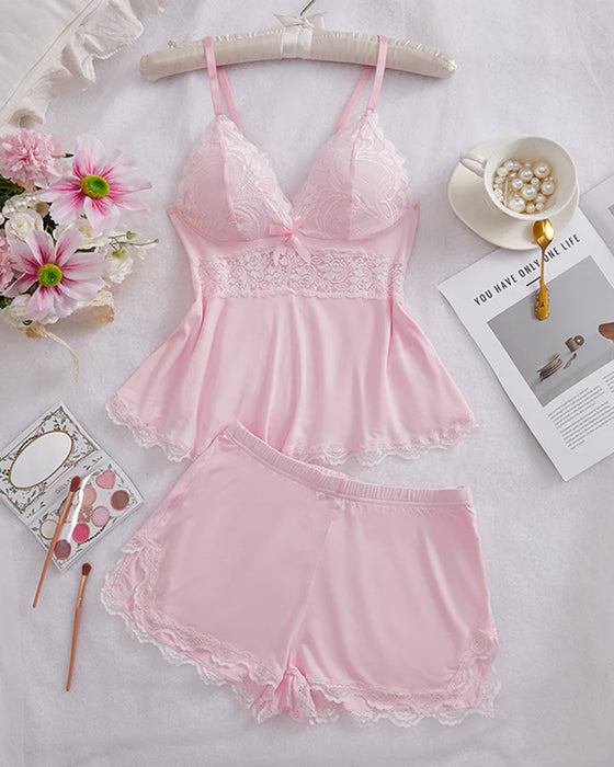 Set Spitze V-Ausschnitt Camisole Und Shorts Schlafbekleidung
