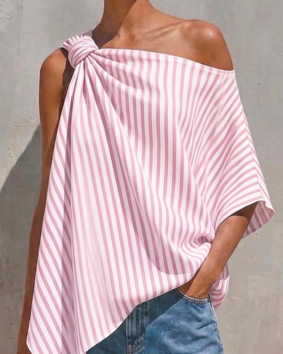 Bluse Gestreift Locker Asymmetrisches Design
