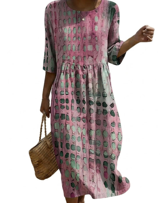 Kleid Tupfen Rundhalsausschnitt Print Halbarm