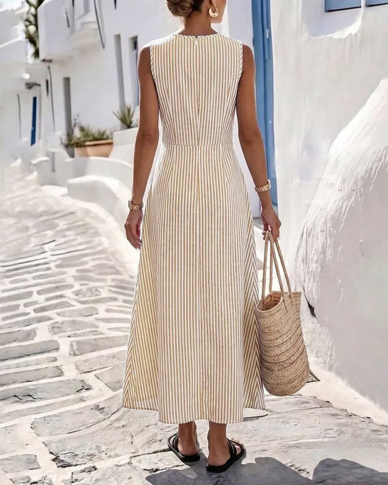 Kleid Streifen Twist Taille Ärmellos Maxi