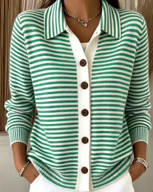 Cardigan Revers Knopf Gestreift