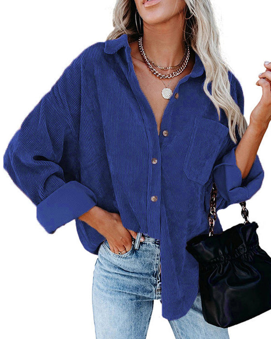 Einfarbige Cordbluse Mit Tasche