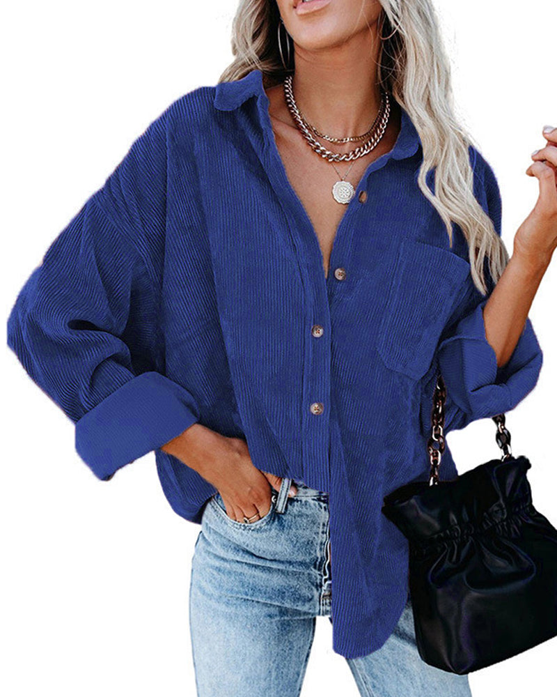 Einfarbige Cordbluse Mit Tasche