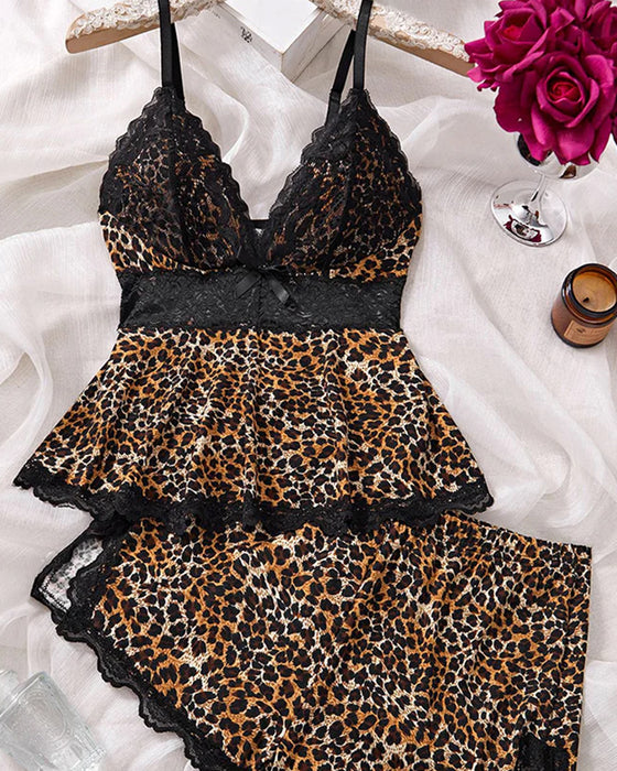 Set Spitze V-Ausschnitt Camisole Und Shorts Schlafbekleidung