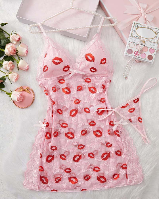 Kleid Lippe Druck Schlaf