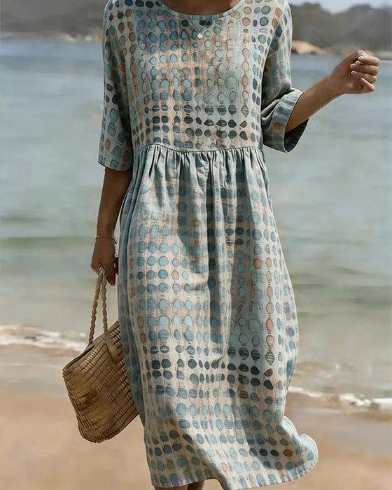 Kleid Tupfen Rundhalsausschnitt Print Halbarm