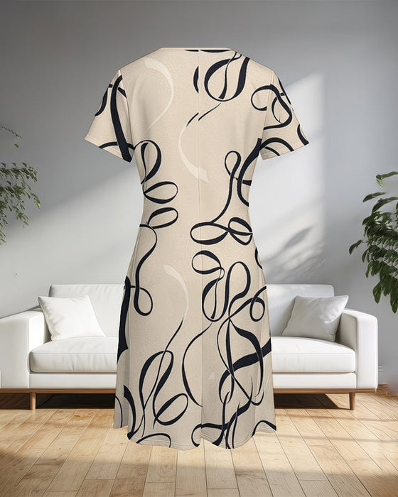 Kleid Linien Druck Rundhalsausschnitt