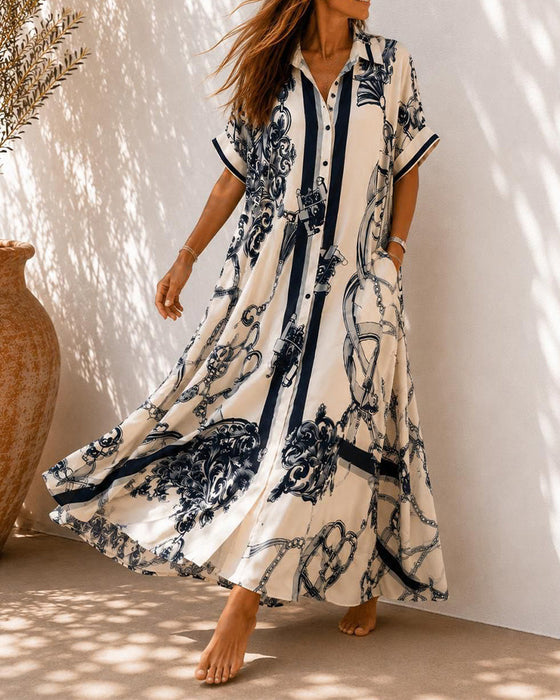 Kleid Vintage Schnörkel Revers Hemd