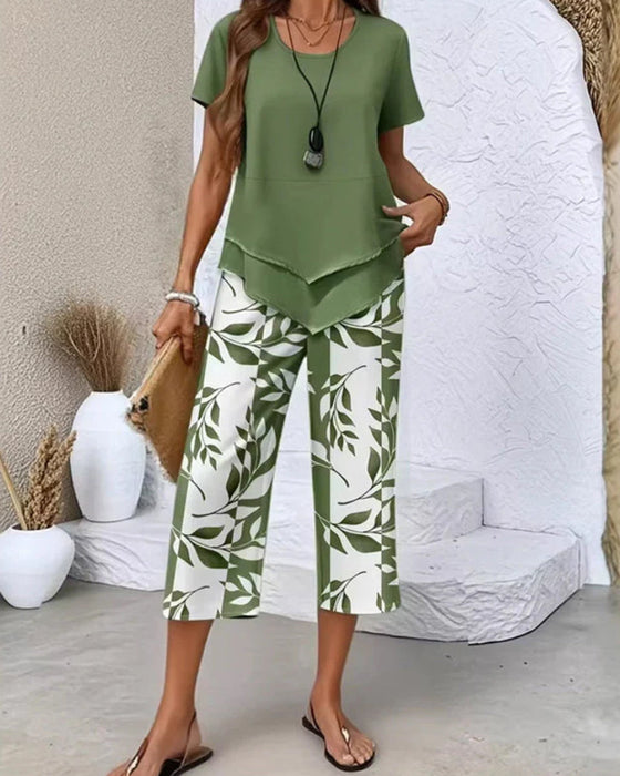 Zweiteiliges Set Bedruckte Cropped Hose Lässig