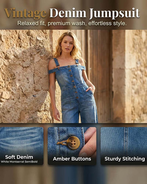 Jumpsuit Spaghettiträger Kalte Schulter Weites Bein Denim