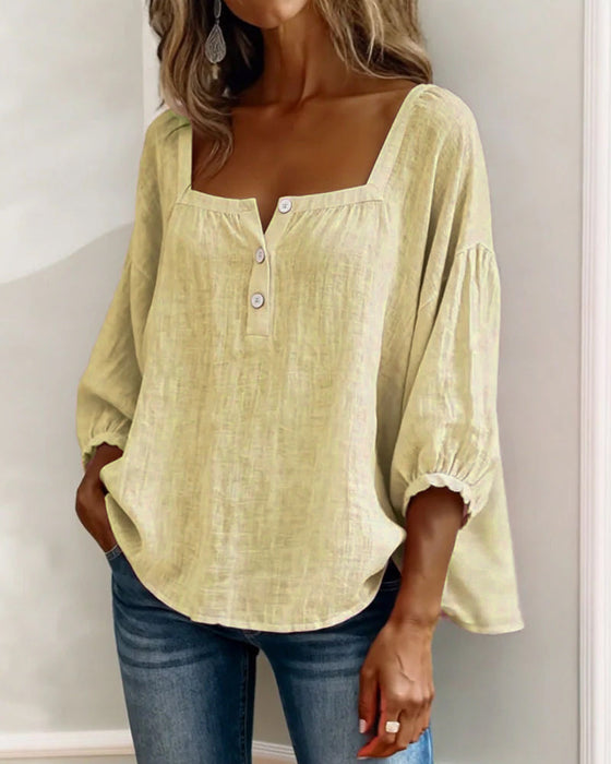 Bluse Einfach Quadratischer Ausschnitt Langarm