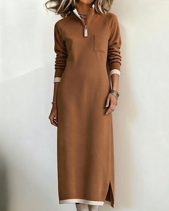Kleid Halbreißverschluss Stehkragen Sweatshirt