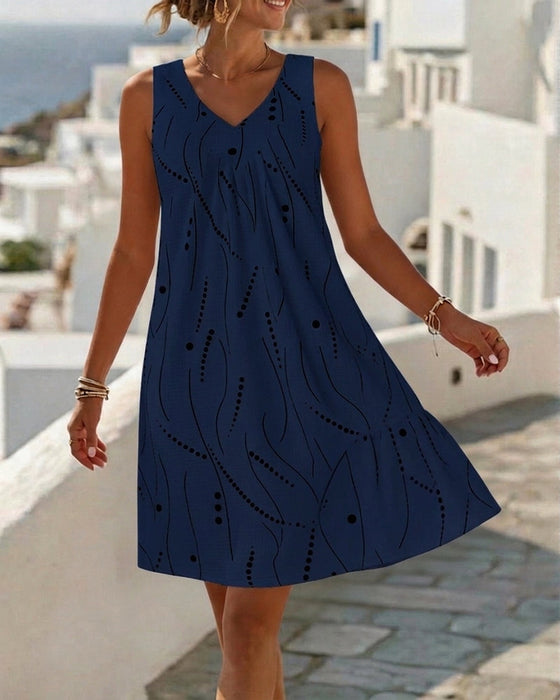 Kleid Ärmellos V Ausschnitt A-Linie Patchwork